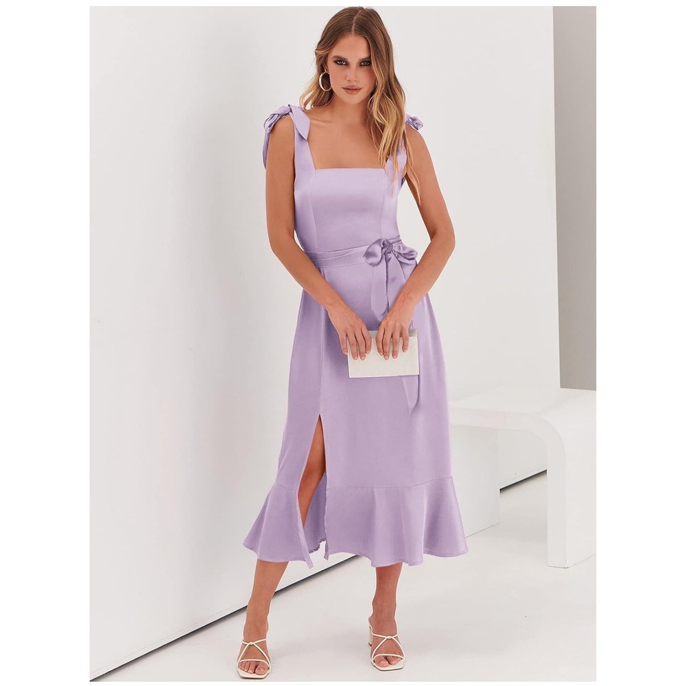 Anrabess Lilac Midi Dress‎ Tie Strap Sleeveless Party Cocktail